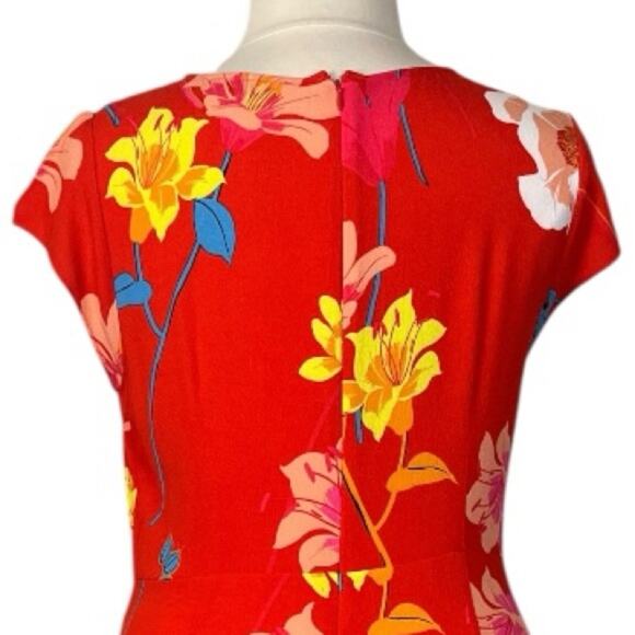 LOFT Midi Dress Cap Sleeves A-line Red Pink Multi Floral Women’s Plus Size 14 - Picture 8 of 10